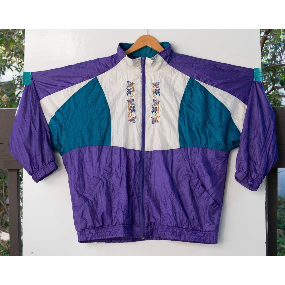 Vintage‎ Bolo Spirit Windbreaker Jacket Women's Purple Color Blocked 90s Size XL